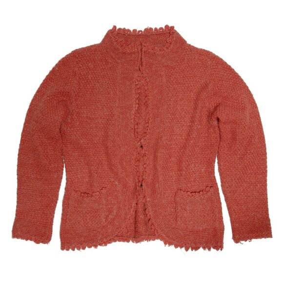 Steilmann (Germany) Vintage Garter Seed Stitch Picot Trim Cardigan : L - Picture 1 of 4